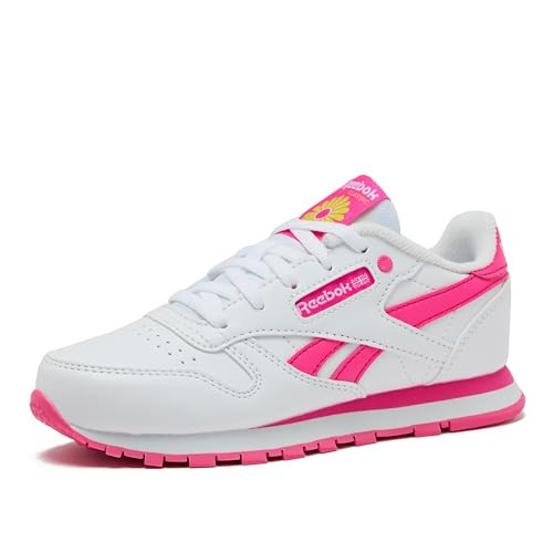 Reebok Classic Leather Girls & Boys Shoes for Kids, Toddler, Little Kid or Big Kid Sneakers, White/Atomic Pink/Electric Yellow, 1 Little Kid | Amazon (US)