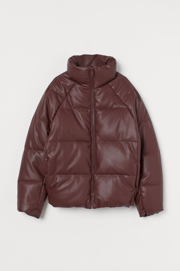 H & M - Faux Leather Puffer Jacket - Brown | H&M (US)