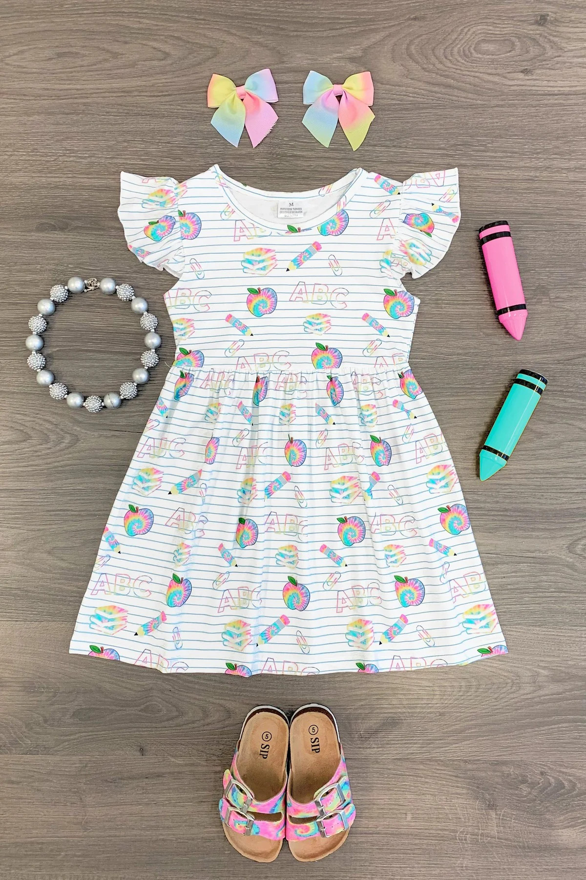 White & Rainbow Tie Dye School Dress | Sparkle In Pink