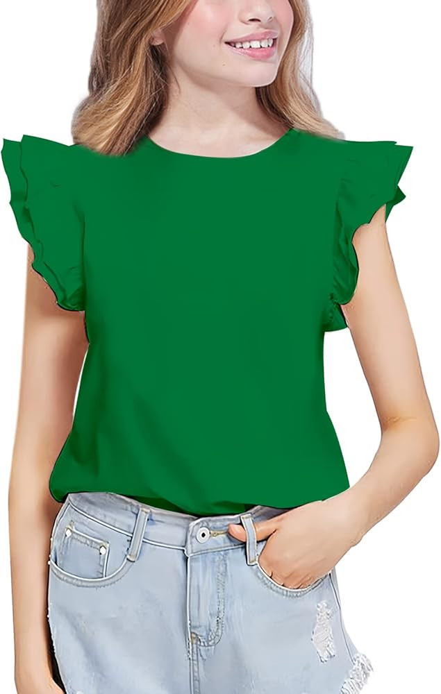 Kilymosy Girls White Shirt Short Sleeve Summer Casual Flutter Tops Tee Blouse 5-14 Years | Amazon (US)