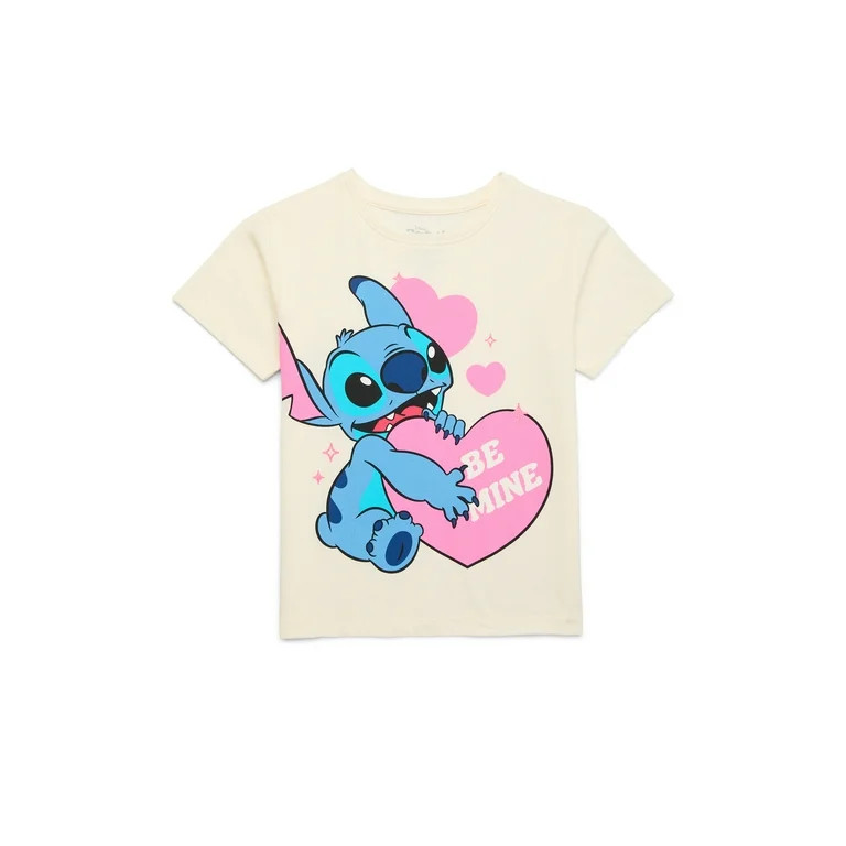 Stitch Be Mine Girls Valentine's Day Short Sleeve Graphic Tee, Sizes 4-16 - Walmart.com | Walmart (US)