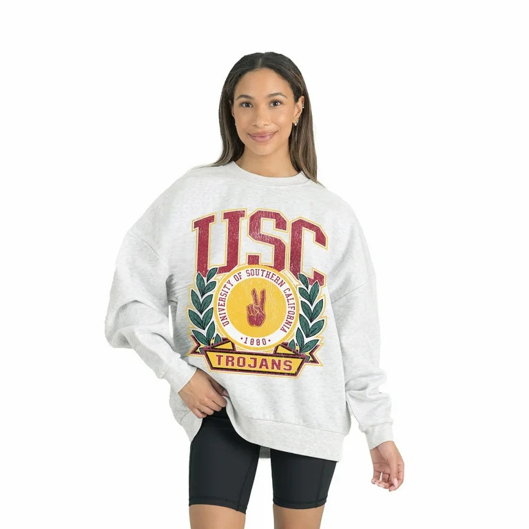 Women's Gameday Couture Gray USC Trojans Premium Fleece Drop Shoulder Oversized Pullover Sweatshi... | Walmart (US)
