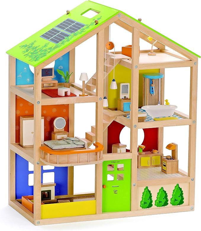 All Seasons Kids Wooden Dollhouse by Hape | Award Winning 3 Story Dolls House Toy with Furniture,... | Amazon (US)