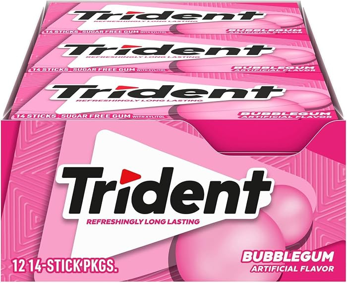 Trident Bubblegum Sugar Free Gum, Travel Accessories, 12 Packs of 14 Pieces (168 Total Pieces) | Amazon (US)
