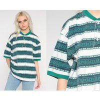 Striped Wrangler T Shirt 90S Southwestern Print Henley White Green Stripes Retro Tee Normcore Short  | Etsy (US)