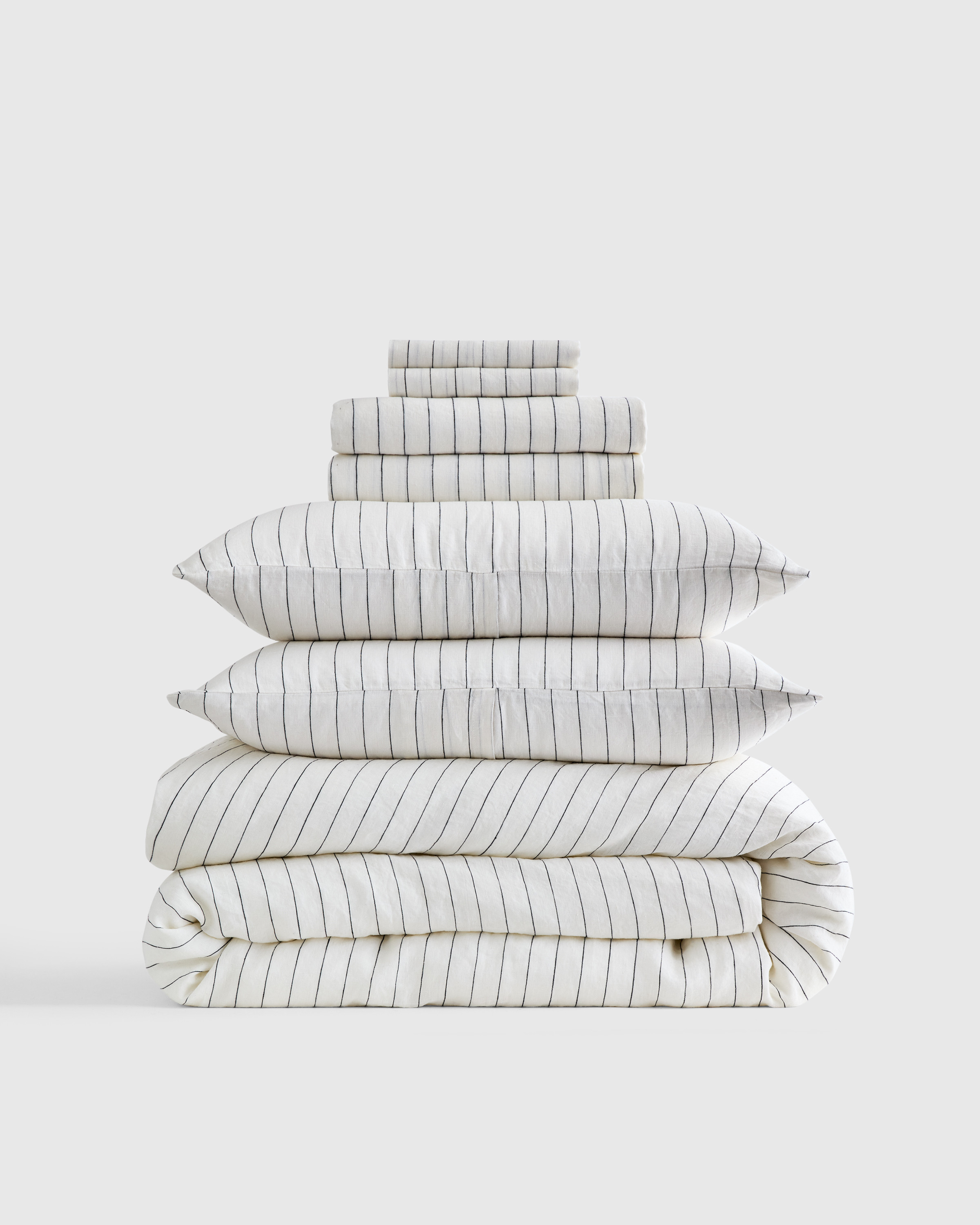 Quince | European Linen Stripe Deluxe Bedding Bundle in Pencil Stripe, Size Full | Quince