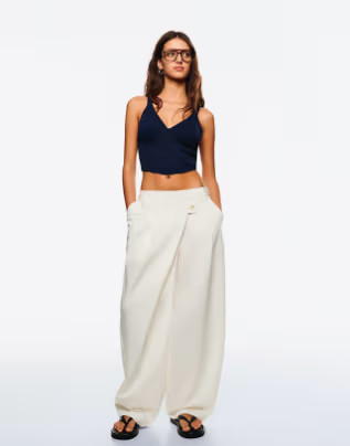 Bershka tailored fit trousers with crossover waist in white | ASOS | ASOS (Global)