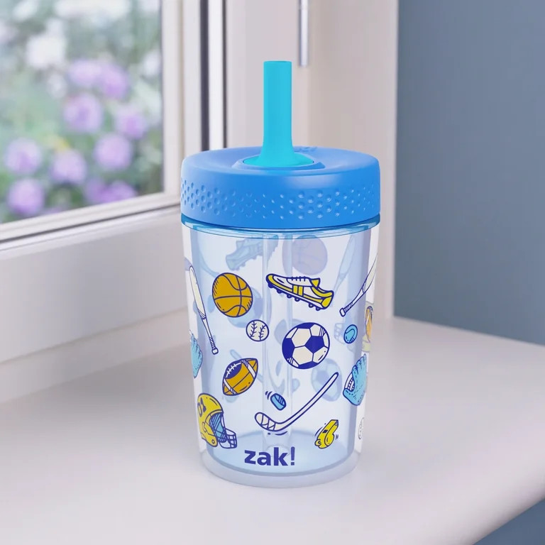 Zak Designs 12oz Sports Kids Straw Tumbler, Double Wall Durable Plastic Tumbler with Silicone Str... | Walmart (US)