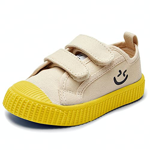 HAPPY NOCNOC Toddler Shoes for Boys & Girls, Canvas Dual Hook and Loops Kid Sneakers with Candy-Colored Sole Size 6-14 Yellow | Amazon (US)
