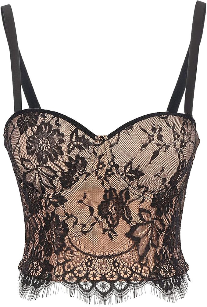 Women's Bustier Crop Top Mesh Corset Top Push up Rhinestone Diamond Bra Club Party Vest | Amazon (US)