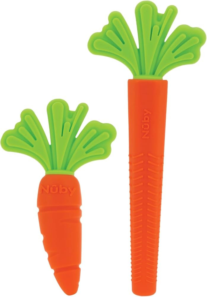 Nuby Silicone Carrot Tube Teether and Massaging Infant Teether - (2-Pack) Baby Teething Toy - 3+ ... | Amazon (US)