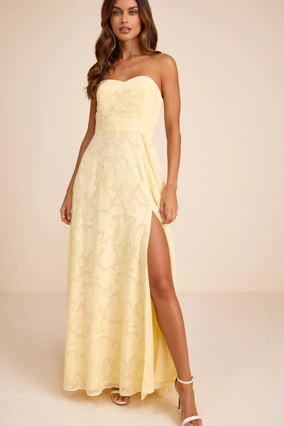 Garden of Romance Light Yellow Burnout Maxi Dress | black tie optional | black tie gown | Lulus