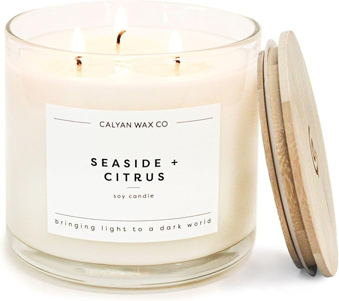 Calyan Wax Co. Seaside & Citrus 3 Wick Scented Candle - 43 Hour Burn - Luxury 3 Wick Soy Candles ... | Amazon (US)