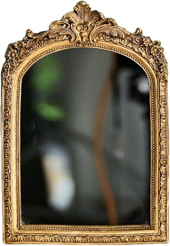 TenFuju 11” x 9.5” Small Gold Vintage Wall Mirror, Antique Gold Resin Baroque, Decorative Han... | Amazon (US)