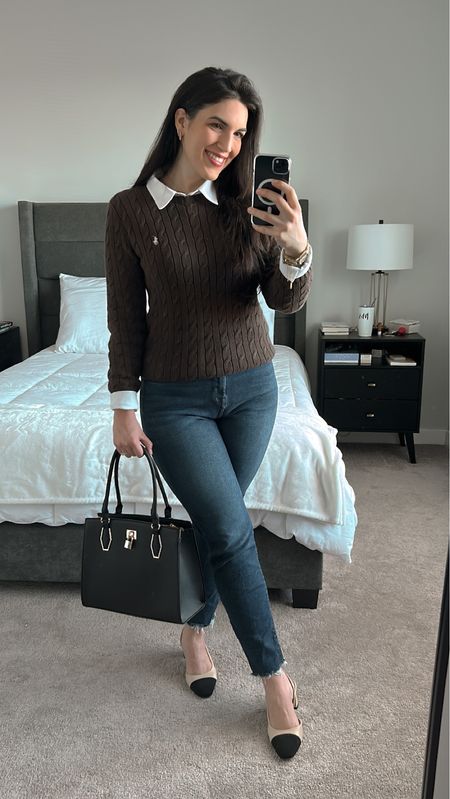 Ralph Lauren Sweater • Old Money Outfit

Dark jeans, white button shirt, black tote bag, Chanel sling back shoes

#LTKU #LTKstyletip #LTKworkwear