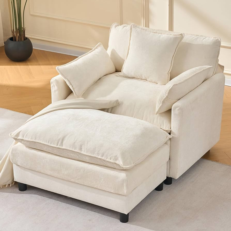 anwickjeff Modern Accent Chair with Ottoman, Oversized Chenille Reading Armchair, Upholstered Arm... | Amazon (US)
