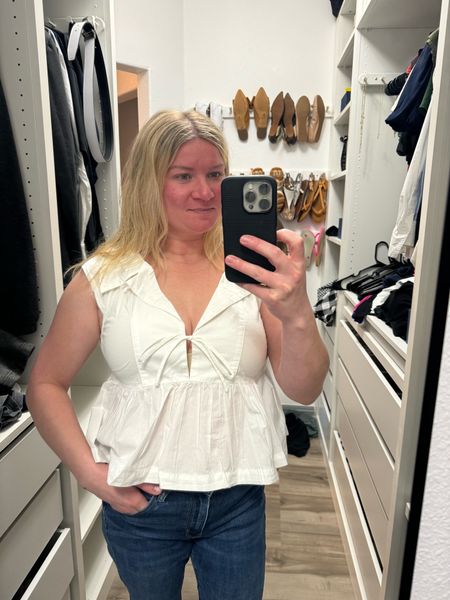 Maeve babydoll white blouse from Anthropologie is giving 60s vibes, but is very short on the waist. I ordered a medium and it fits, but not flattering on larger busts

#LTKmidsize #LTKfindsunder100 #LTKSpringSale
