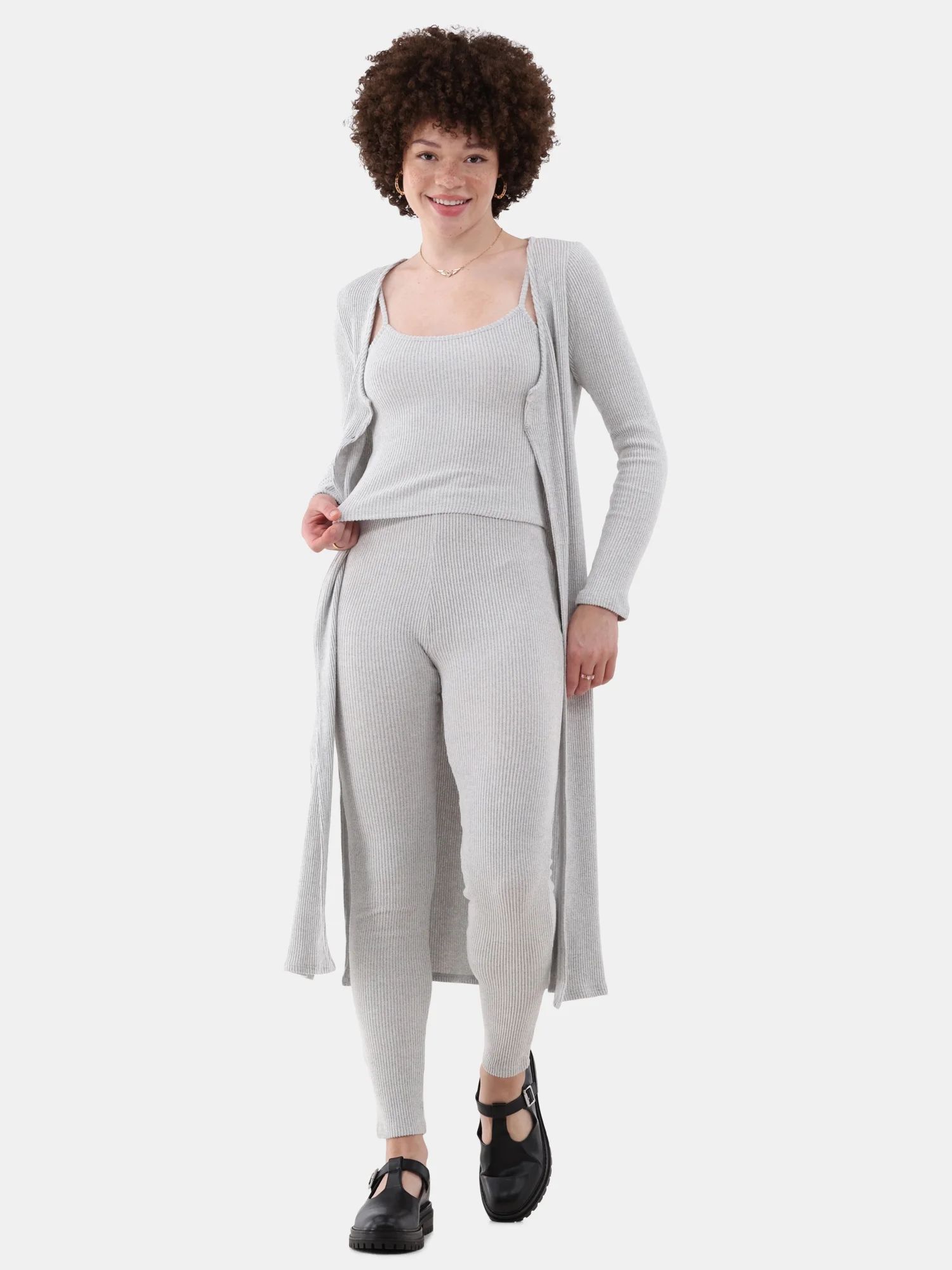 No Boundaries Duster Cardigan, Cami, and Leggings Set, 3-Piece, Women's | Walmart (US)