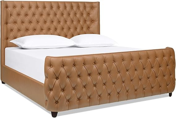Jennifer Taylor Home Harmonie Upholstered Shelter Headboard Bed Set, King, Caramel Tan Brown Faux... | Amazon (US)