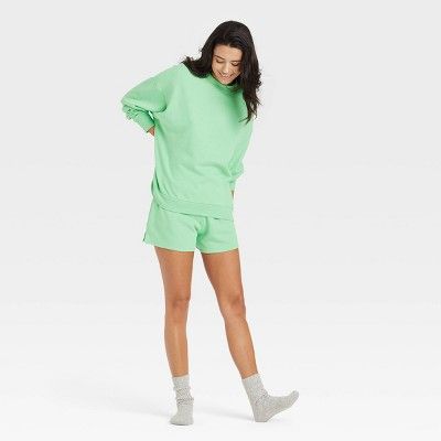 Women&#39;s French Terry Oversized Pullover Lounge Sweatshirt - Colsie&#8482; Green M | Target