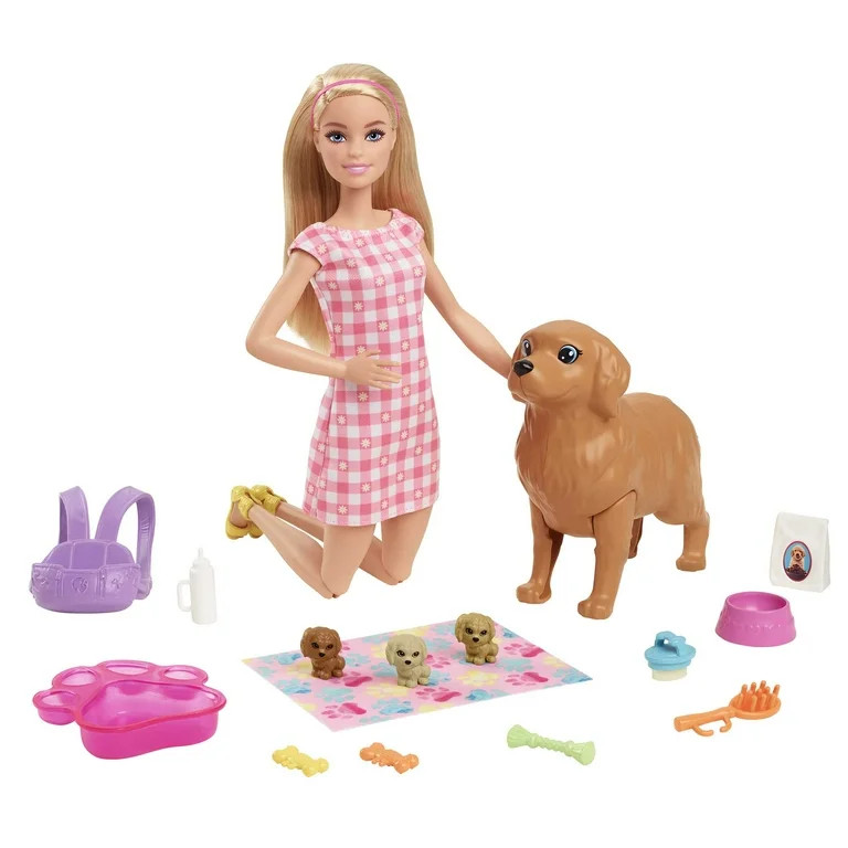 Barbie Doll & Newborn Pets Playset with Pregnant Mom Dog, Color-Change Puppies & Accessories, Blo... | Walmart (US)