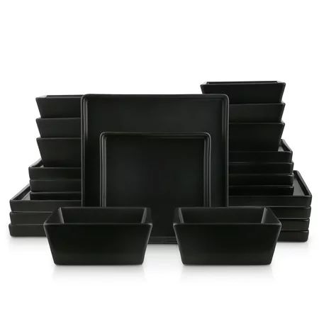 Stone Lain Grace Stoneware Dinnerware Set 24-Piece Square Dishes for 8 Black Matte | Walmart (US)