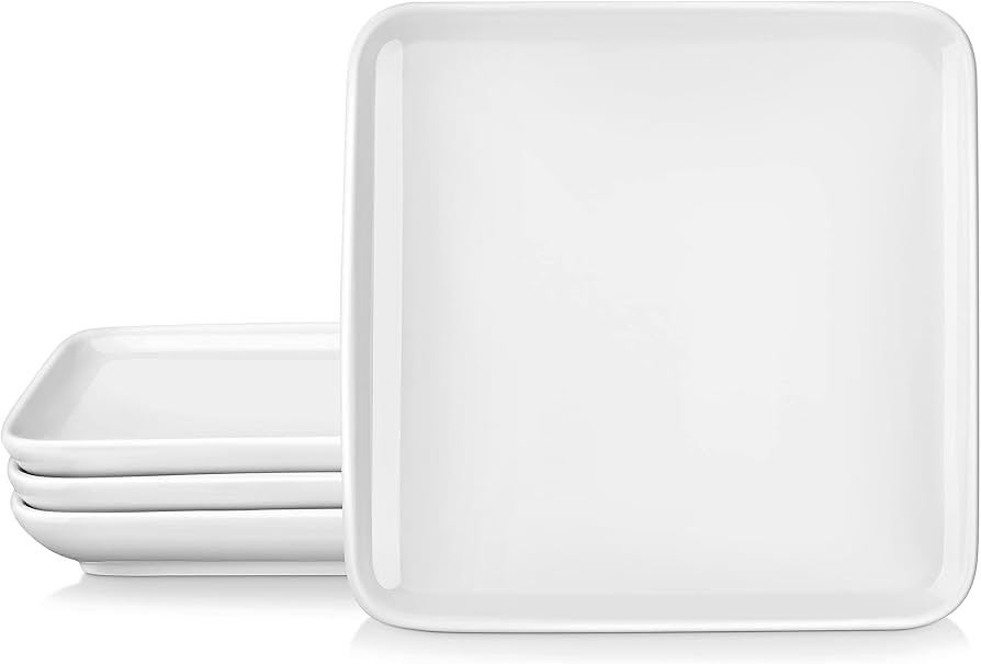 MALACASA Dinner Plates, 10inch Ivory White Dinner Plates, Square Plate Set of 4, Porcelain Servin... | Amazon (US)