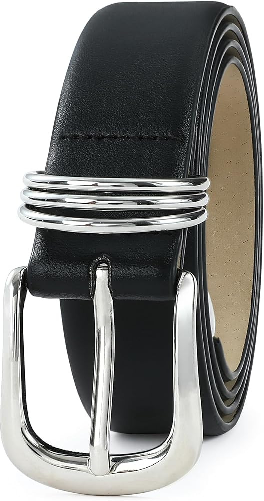 Women's Leather Belts with Gold Buckle Fashion Leather Waist Belt Elegant Ladies Belts for Jeans ... | Amazon (US)