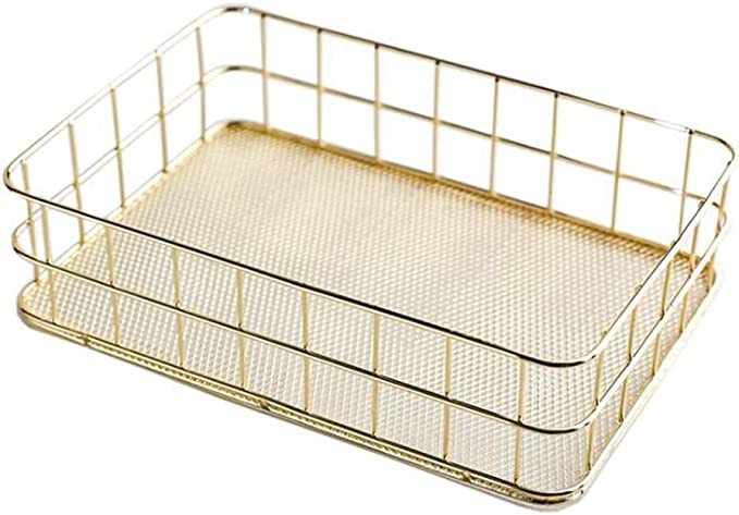 Click for more info about GYY Gold Desktop Metal Storage Basket Storage Box Iron Grid Storage Tray Net Basket Storage Bins ...