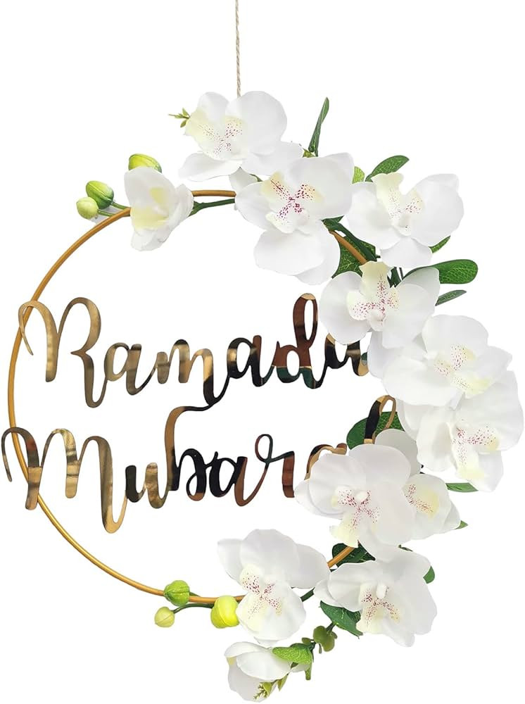 Ramadan Mubarak Wreaths, Eid Mubarak Wreath Decorations for Front Door, Artificial Round Metal Ho... | Amazon (US)