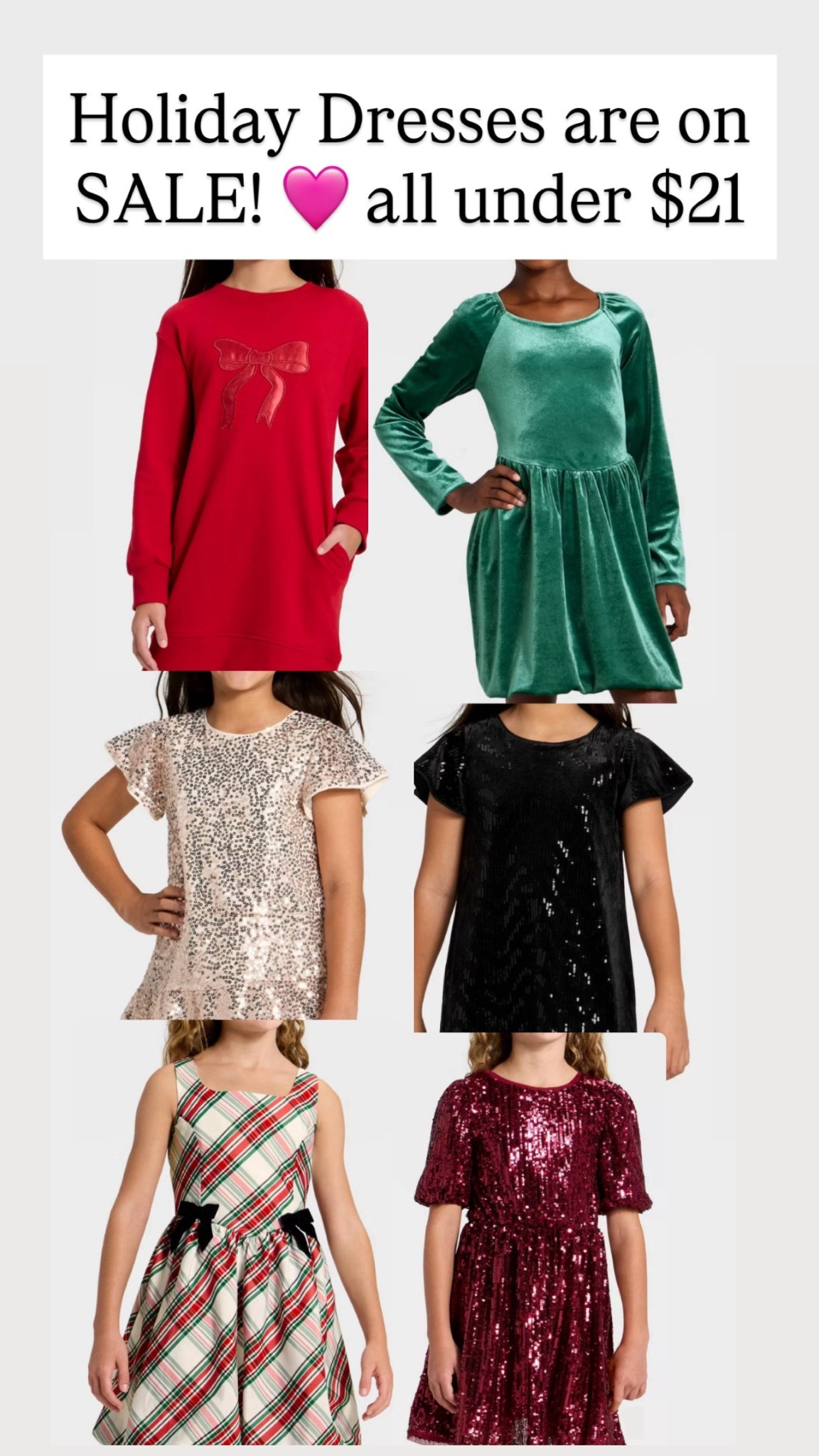 Prettiest holiday dresses are on sale right now! All under $21! Scoop up for any holiday parties that you have coming up! 

#LTKHoliday #LTKKids #LTKSaleAlert