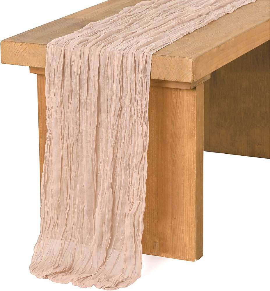 Ling's Moment 14Ft x 35" Wide Warm Sand Gauze Semi-Sheer Table Runner Cheesecloth Tablecloth for ... | Amazon (US)