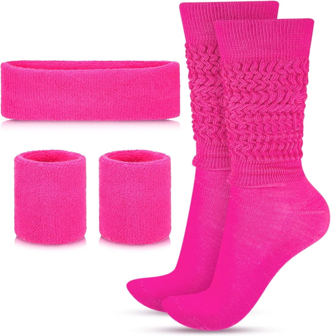 80s Neon Costumes Accessories Set Slouch Socks Sweatband Headband Wristband Neon Workout Outfit f... | Amazon (US)