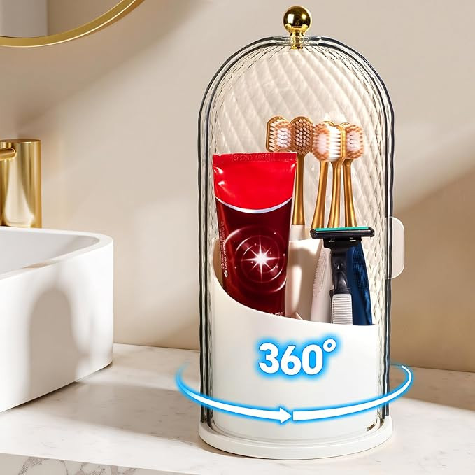 3 Slots Toothbrush Holders with Lid, Rotating Concealed Tooth Brush Holders for Bathroom, Counter... | Amazon (US)