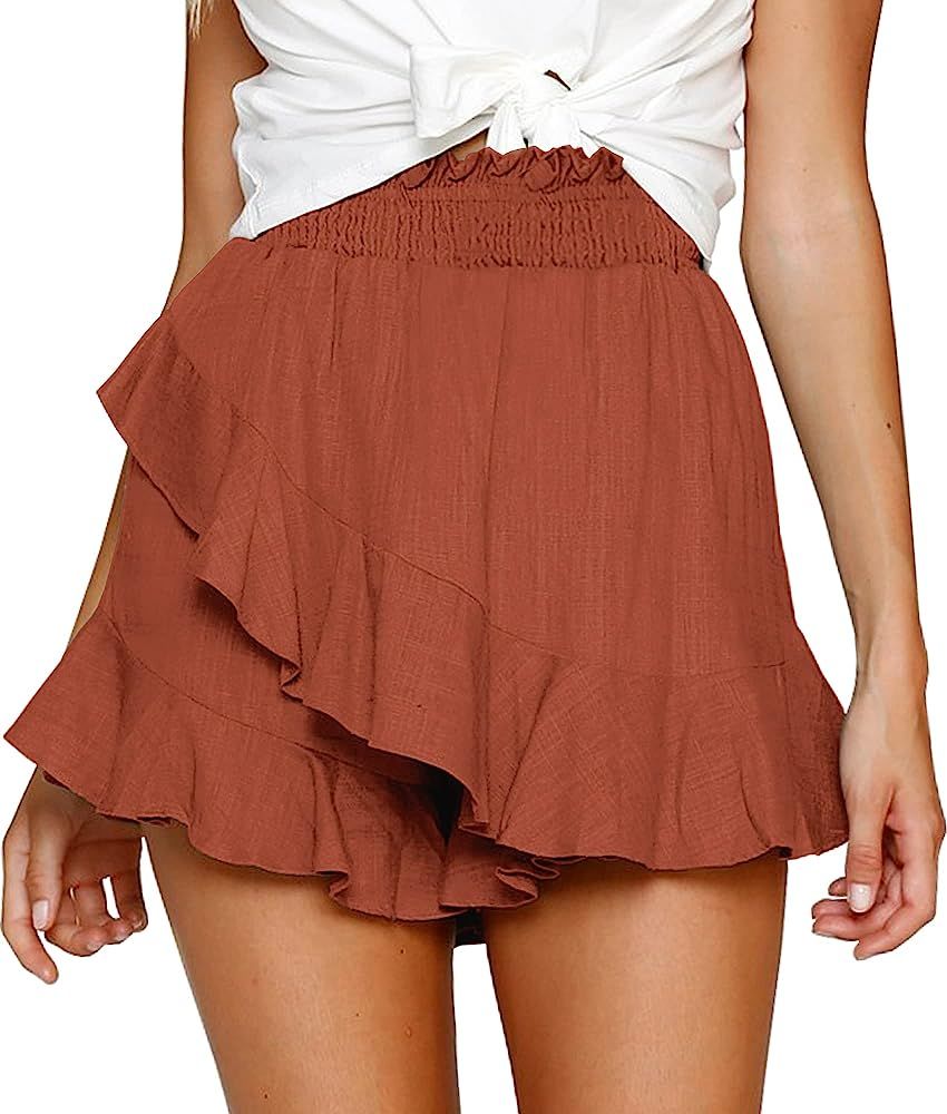 FRTROIN Skorts Skirts for Women Skater Mini Wrap Skirt Beach Flowy Linen Cotton High Waisted Shorts  | Amazon (US)