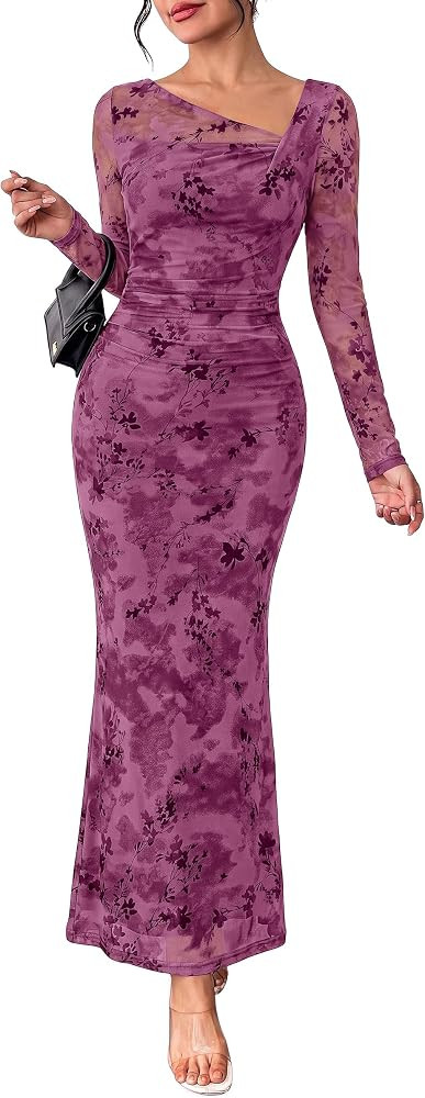 PRETTYGARDEN Womens Fall Asymmetrical Neck Formal Wedding Guest Maxi Dress | Amazon (US)