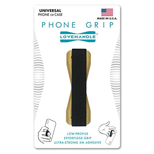 LOVEHANDLE Phone Grip for Most Smartphones and Mini Tablets, Black Elastic Strap with Metallic Gold  | Amazon (US)