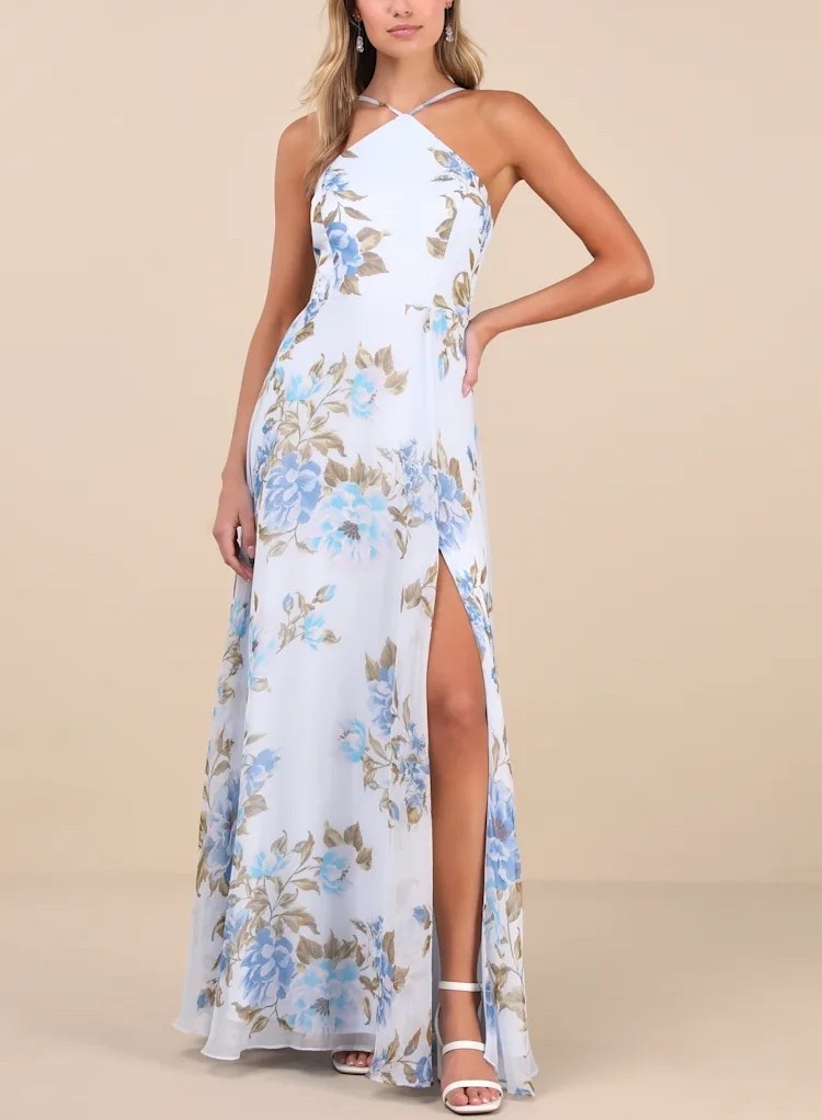 Designed with a graceful halter neckline and delicate floral print, this maxi dress captures the effortless elegance of a European summer getaway. Under $100.

Keywords:

* wedding guest dress
* floral maxi dress
* halter neck dress
* garden party outfit
* bridal shower dress
* feminine occasion dress
* elegant summer dress
* romantic event outfit
* European summer outfit
* vacation dinner dress
* coastal chic fashion
* brunch outfit inspiration
* destination wedding guest dress

#LTKootd #LTKgrwm #LTKWedding