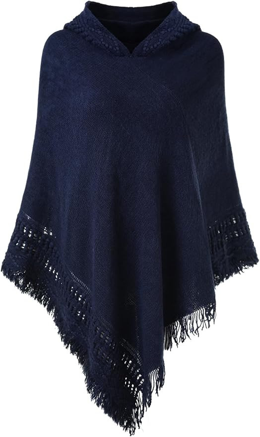Ferand Ladies' Hooded Cape with Fringed Hem, Crochet Poncho Knitting Patterns for Women | Amazon (US)