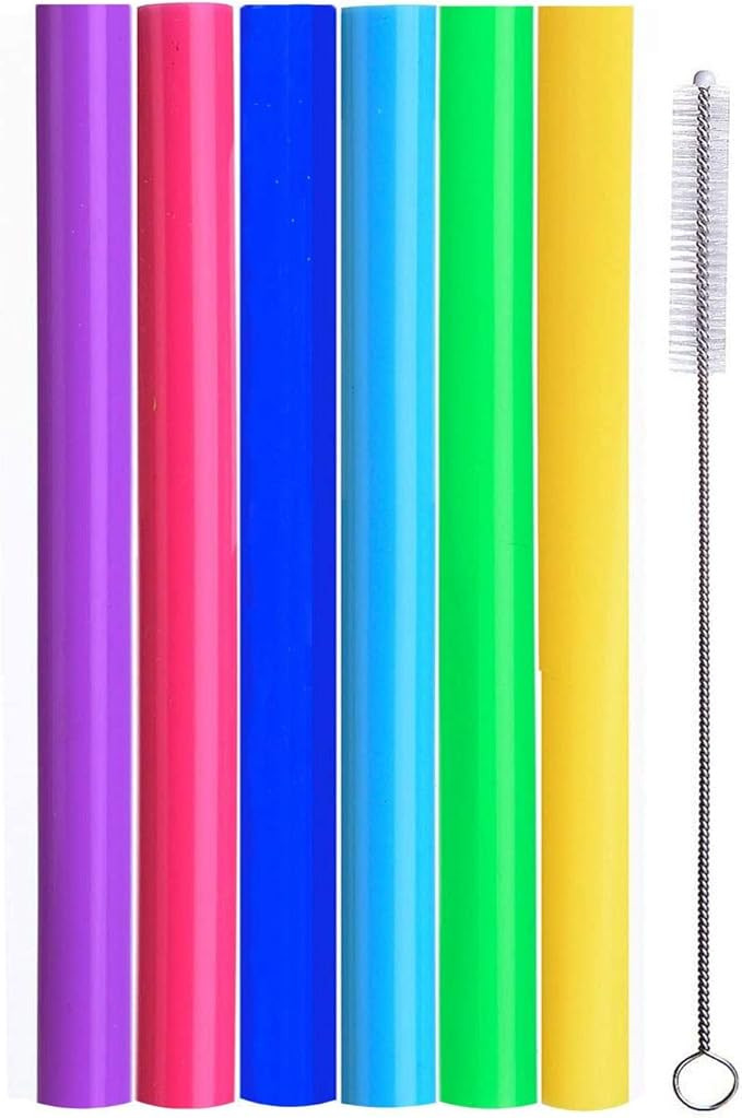 ALINK Reusable Boba Smoothie Straws, 10” Long Extra Wide Fat Silicone Straws for Drinking Bubbl... | Amazon (US)