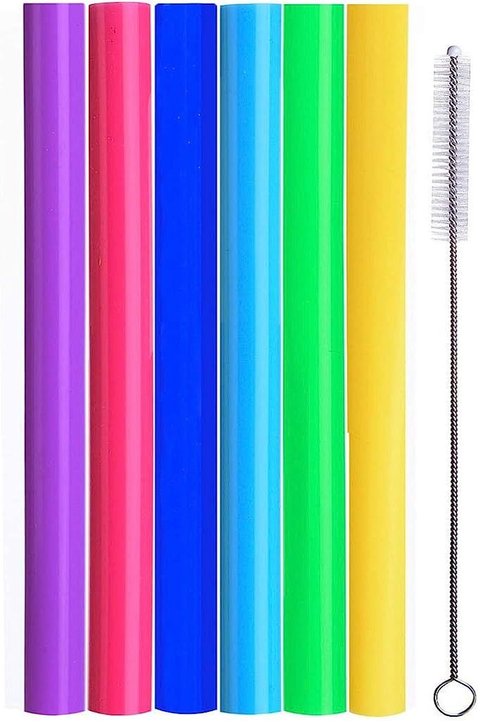ALINK Reusable Boba Smoothie Straws, 10” Long Extra Wide Fat Silicone Straws for Drinking Bubbl... | Amazon (US)