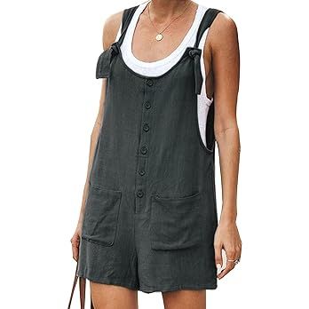 Yeokou Women's Casual Summer Cotton Linen Rompers Overalls Jumpsuit Shorts | Amazon (US)