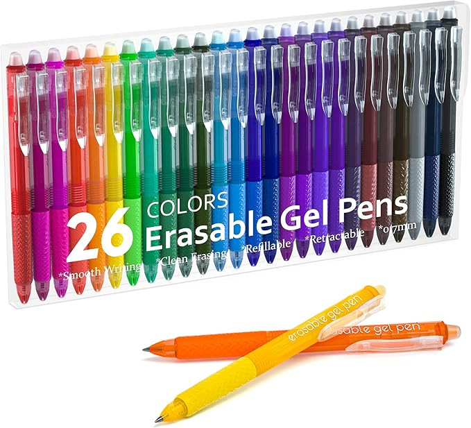 Erasable Gel Pens, 26 Colors Retractable Erasable Pens Clicker, Fine Point, Make Mistakes Disappe... | Amazon (US)