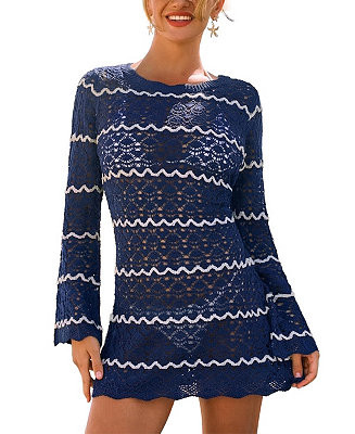 CupsheWomen's Independent Striped Cover-Up Mini Beach Dress | Macy's