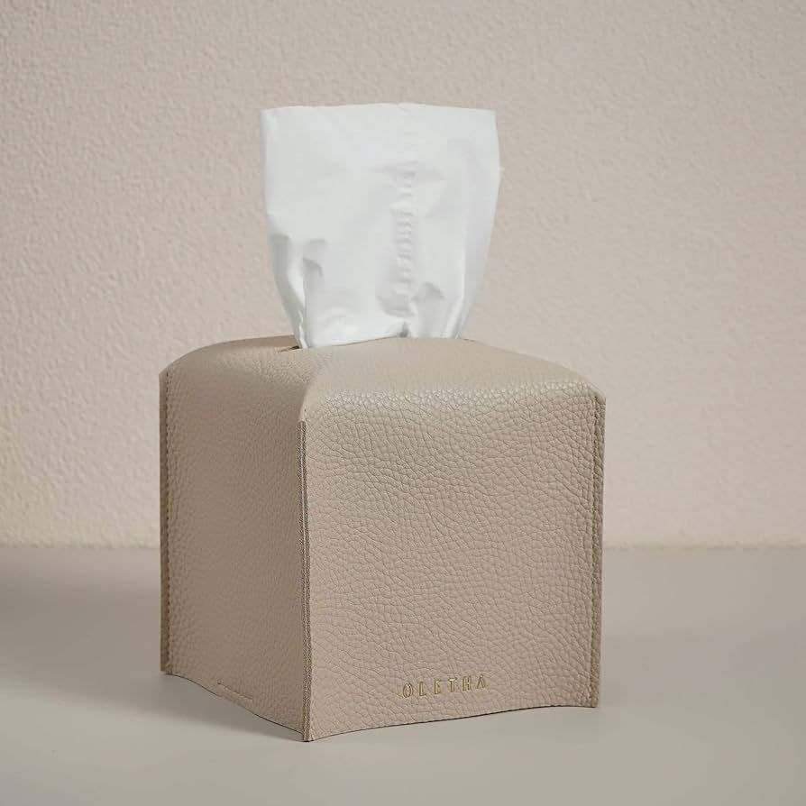 OLETHA Aesthetic Square Tissue Box Cover, Tissues Cube Box Holder, Light Taupe | Amazon (US)