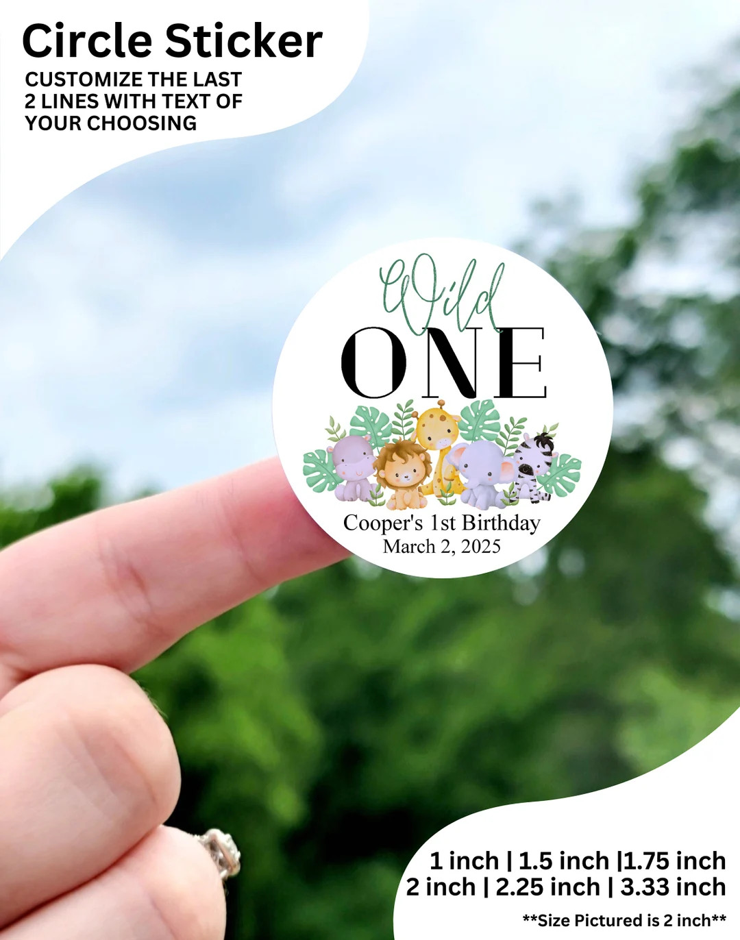 Wild One 1st Birthday Stickers Custom Jungle Birthday Party Labels, Safari Animal Theme First Bir... | Etsy (US)