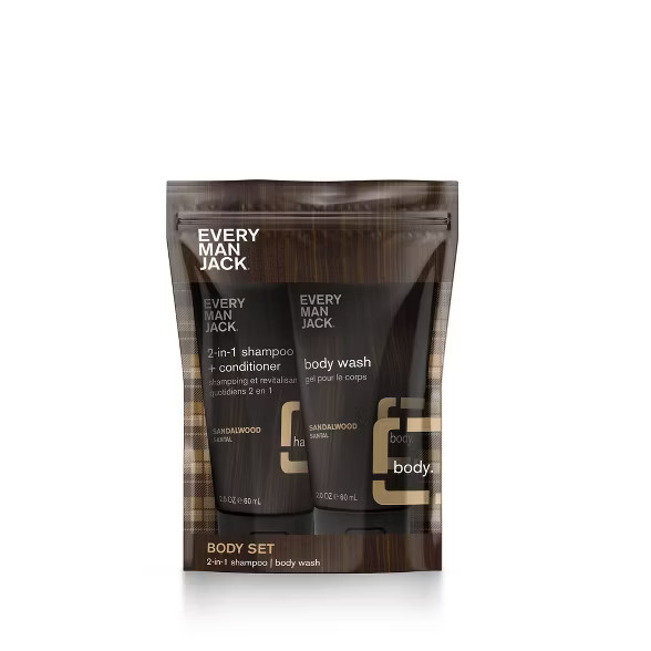 Every Man Jack Men's Sandalwood Body Trial & Travel Pouch Set - Body Wash, 2-in-1 Shampoo + Condi... | Target