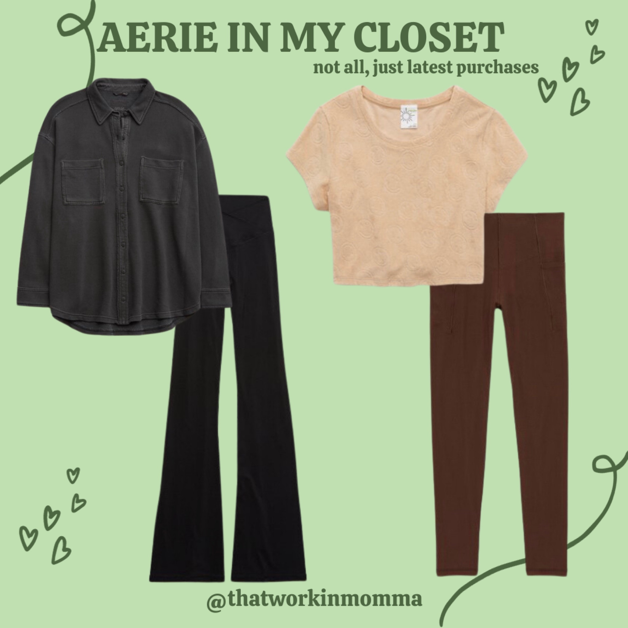 My go-tos for weekend errands, comfy cozy outfits…pair with jeans and boots and you’ve got new outfits!! 
Wear a large in flared leggings.  Medium in leggings. 
Aerie. Fall capsule wardrobe. Boy mom fashion. Mom fit. Leggings. Flared leggings. 


#LTKfindsunder50 #LTKGiftGuide #LTKsalealert