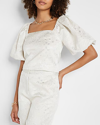 Rachel Zoe Metallic Jacquard Puff Sleeve Crop Top | Express
