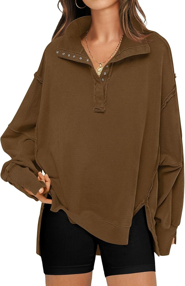 RUBZOOF Oversized Sweatshirt for Women Trendy Button Henley Neck Pullover Long Sleeve Tops Casual... | Amazon (US)